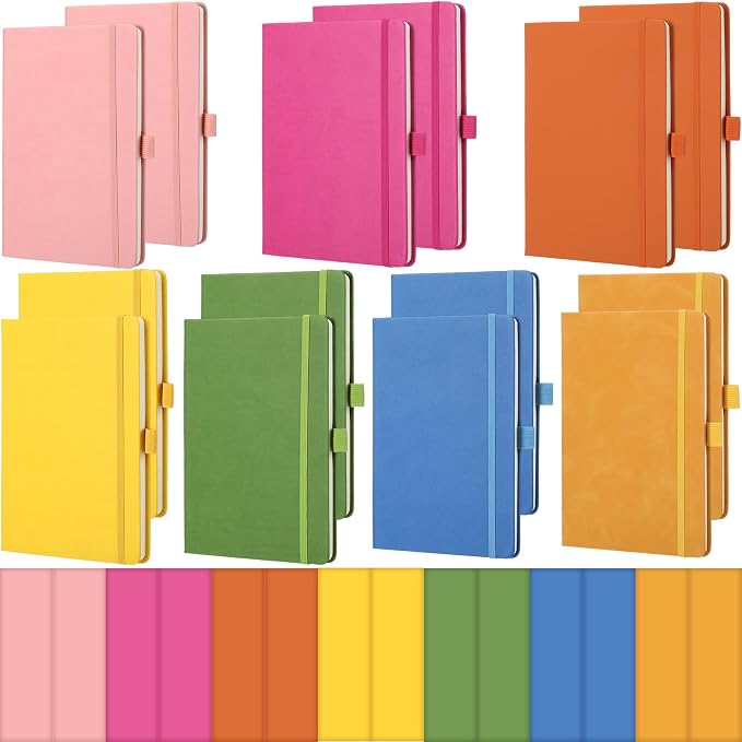 Laumoi 14 Pack Hardcover Journal Notebooks Bulk A5/A4/B5 Journaling Notebook Wide Ruled PU Leather Ruled Lined Journals with Pen Holder for School Business Work Writing (Fashion Color,A5)