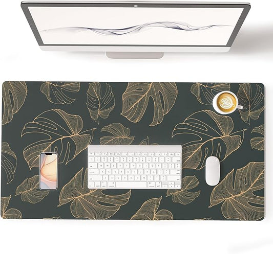 Colorful Star Monstera Leaves PU Leather Desk Mat, 31.5" x 15.7" | Large Waterproof Non-Slip Gaming Mouse Pad, XXL PC Laptop Protector Pads, Desk Writing Pads for Office Home