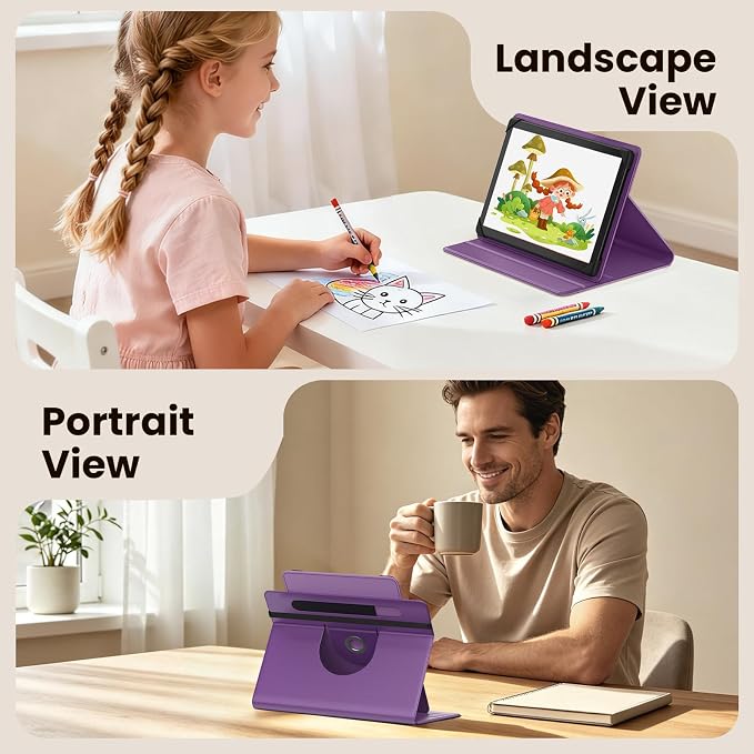 MoKo for Universal 11 inch Android Tablet Case with Pen Holder, Purple | Fits All 9.6-11 inch Tablets, Slim 360 Degree Rotating Cover, Multi-Angle Stand, Front Pocket, No fit iPad/NO back opening