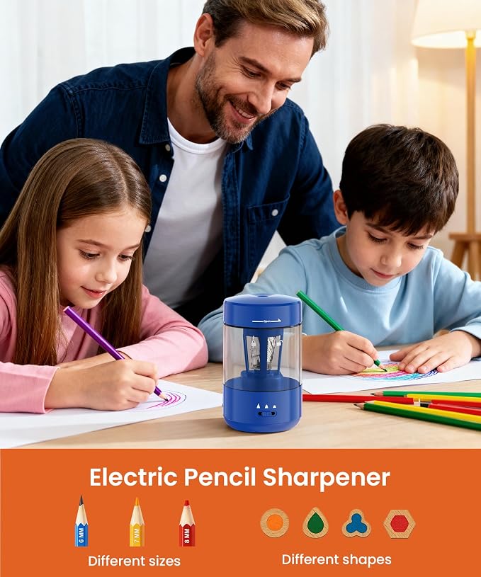 Electric Pencil Sharpener for Classroom, Fully Automatic Pencil Sharpener for 6-8mm Pencils & Colored Pencils, Auto in & Out Type-C Rechargeable Pencil Sharpeners for Home, School, Dark Blue