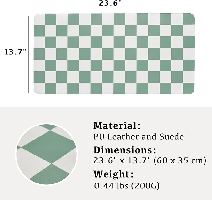 Ohocut Checkered Desk Mat, Large Cute Aesthetic Retro PU Leather Computer Laptop Desk Mat, Non-Slip Waterproof Mouse Keyboard Pad, Desk Writing Mat for Work/Home (Sage, 23.6" x 13.7")
