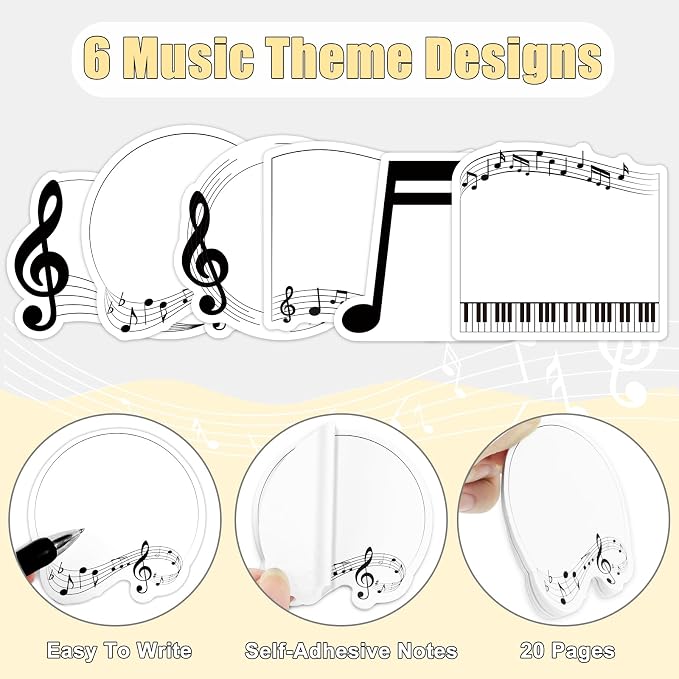30 Pack Music Sticky Notes - 600 Sheets Music Notepads for Music Teacher Appreciation Gifts Wedding Concert Party Giveaways Musical Notes Message Reminder School Supplies