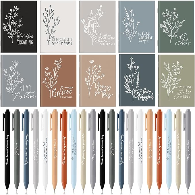 Affrolling 100 Pcs Inspirational Notebooks with Pen Bulk Motivational Mini Notepads Back to School Gift for Students Teacher Appreciation Gift Employee Coworker Secretary Assistant (Neutral Colors)