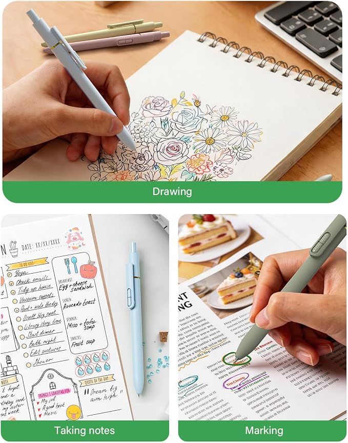 inkipen Colorful Fidget Pens, 8 Pcs 0.5mm Fine Point Retractable Smooth Writing Pen, Quick Drying Colored Ink Pens for Journaling School Office Supplies, Morandi Colors