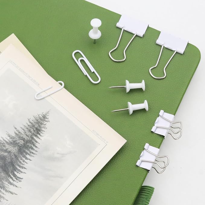Office Supplies Set, Paper Clips, Push Pins and Binder Clips Set with Box for Office, School and Home(White)