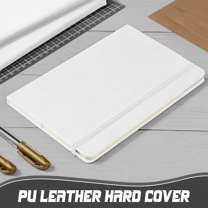 Honoson 40 Pack A5 Lined Journal Notebooks Hardcover Executive Notebook 5.5" x 8.3" PU Leather Wide Ruled Journals Bulk 160 Pages for Back to School Supplies Office Business Home (White)