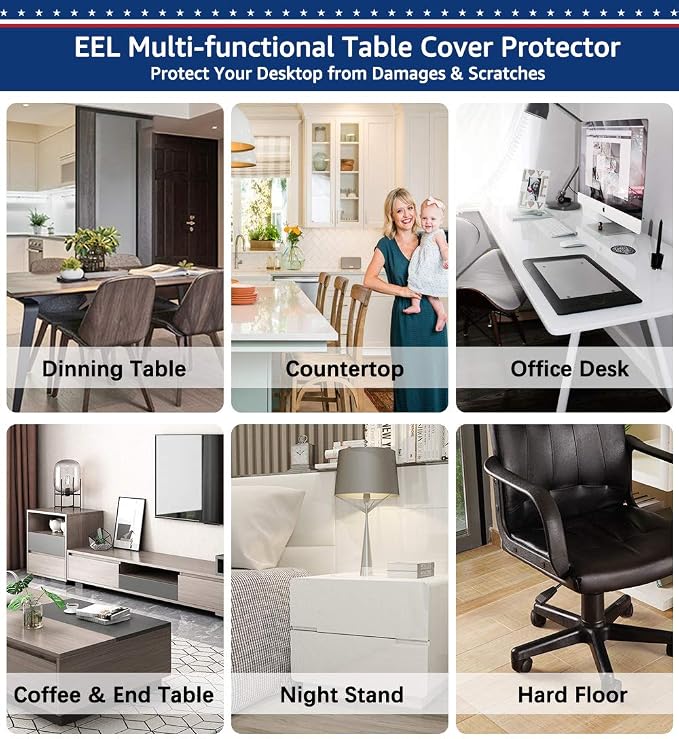 24 X 36 Inch Clear Large Desk Pad Blotter Home Office Table Protector on Top of Desks for Laptop Computer Keyboard PVC Vinyl Desk Pad Organizer with Mouse Pad Waterproof Wipeable Plastic Transparent
