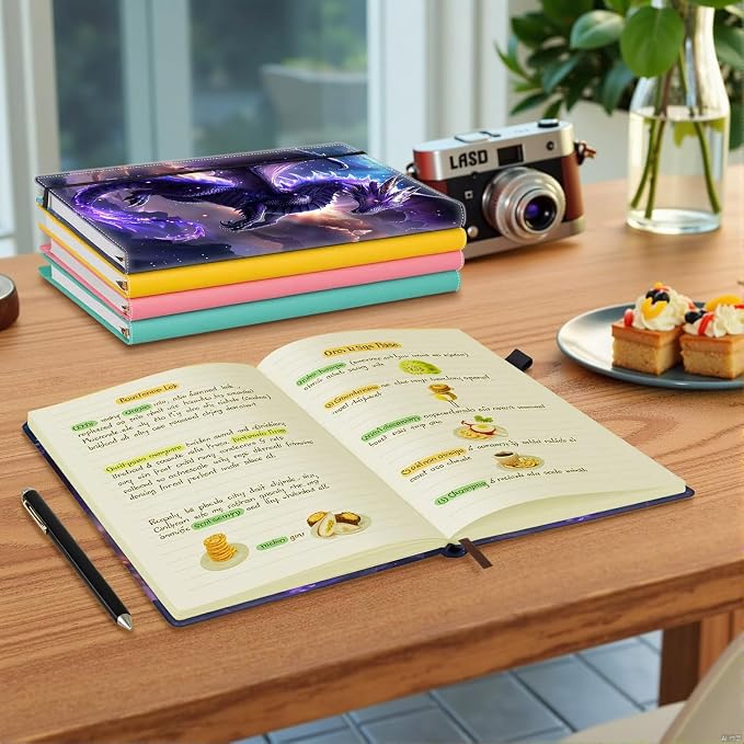 Hardcover Executive Notebooks, A5 PU Leather Lined Journal Notebook, 200 Pages Thick Paper Subject Notebooks for School,Work,Home Writing Business Notebook, Diary Book ，Purple Flying Dragon