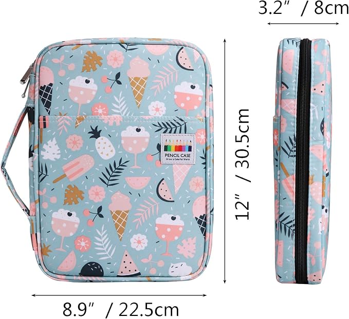 JAKAGO 220 Slots Colored Pencil Case Large Capacity Pen Holder for Artist Painter Zipper Organizer Bag for Marker Highlighter Storage Case for Office Sketch Travel Supplies (Ice Cream)
