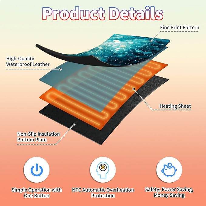 Heated Desk Pad Large Mouse Pad 23.6 x 14.1 inch with 3 Levels Heating & Auto Shut-Off Warm Mouse pad PU Leather Computer Mousepad for Home Office Work - Green Glitter