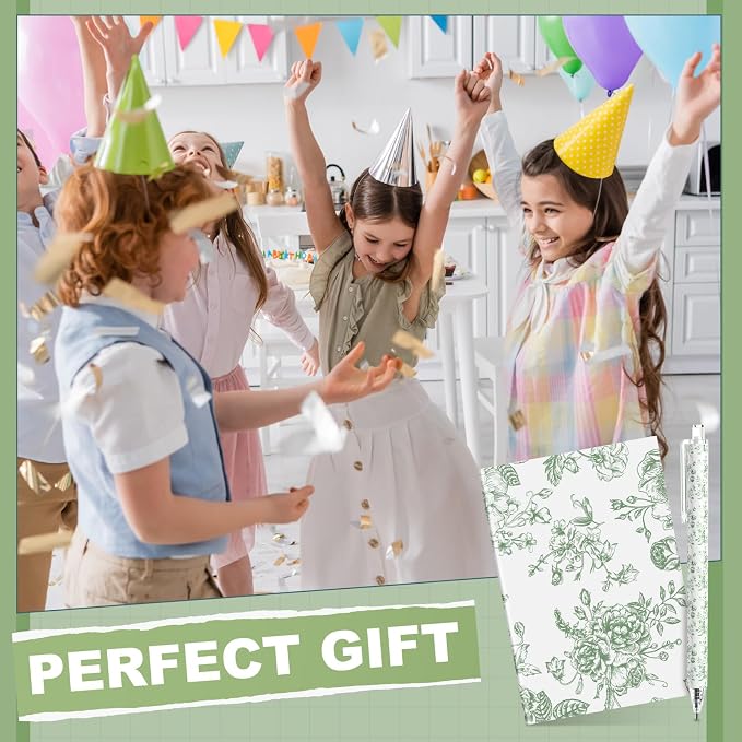 Engrowtic 24 Set Sage Green and White Floral Mini Notebooks and Ballpoint Pens Chinoiserie Vintage Pocket Notepads Gel Pens Small Journals for Bridal Wedding Baby Shower