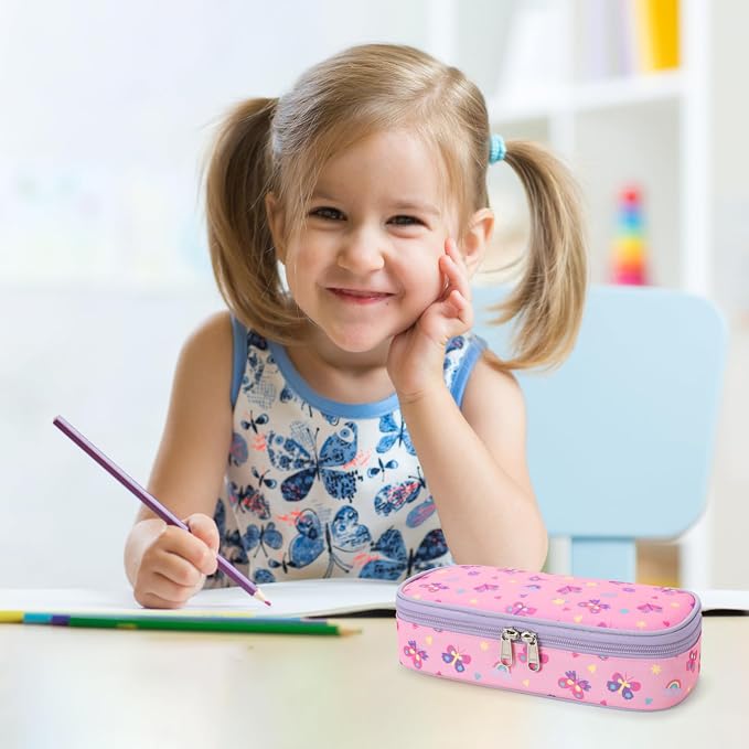 Bagseri Pencil Case for Kids - Special Cute Pencil Pouch for Girls Large Capacity Pencil Bag Aesthetic Kids Pencil Box for School (Pink Butterfly)