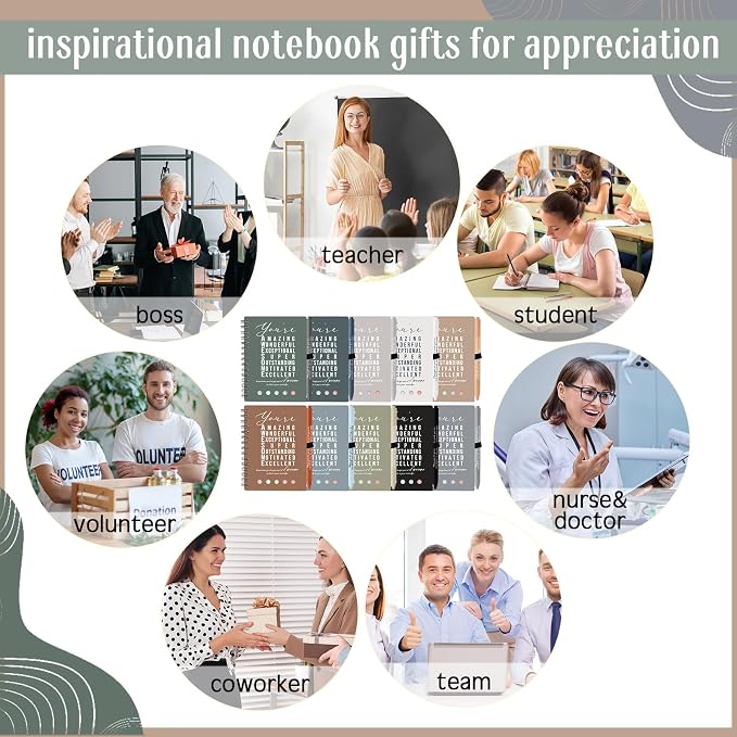 Jetec 20 Pcs/10 Sets Back to School Teacher Gifts Motivational Spiral Notebook with Sticky Notes Pen Bulk Inspirational Journals Thank You Gift for Employee Coworker Birthday Party (Morandi)