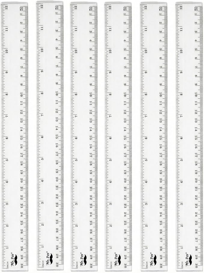 Mr. Pen- Bulk Plastic Rulers, 12 Inch, 6 Pack, Easy-to-Read Markings | Scratch-Resistant Design, Durable Clear Ruler for Crafting Office & School, School Supplies, Bulk Rulers Set, Measuring Tools