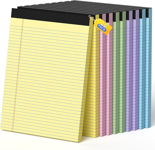Legal Pads 8.5 X11, Narrow Ruled Notepads, 10 Pack, 50 Sheet/Pad | Colored Legal Pads, Tear Off Notepad, Perforated Writing Pad, Notebook Paper College Ruled, Notepads For Office Home School