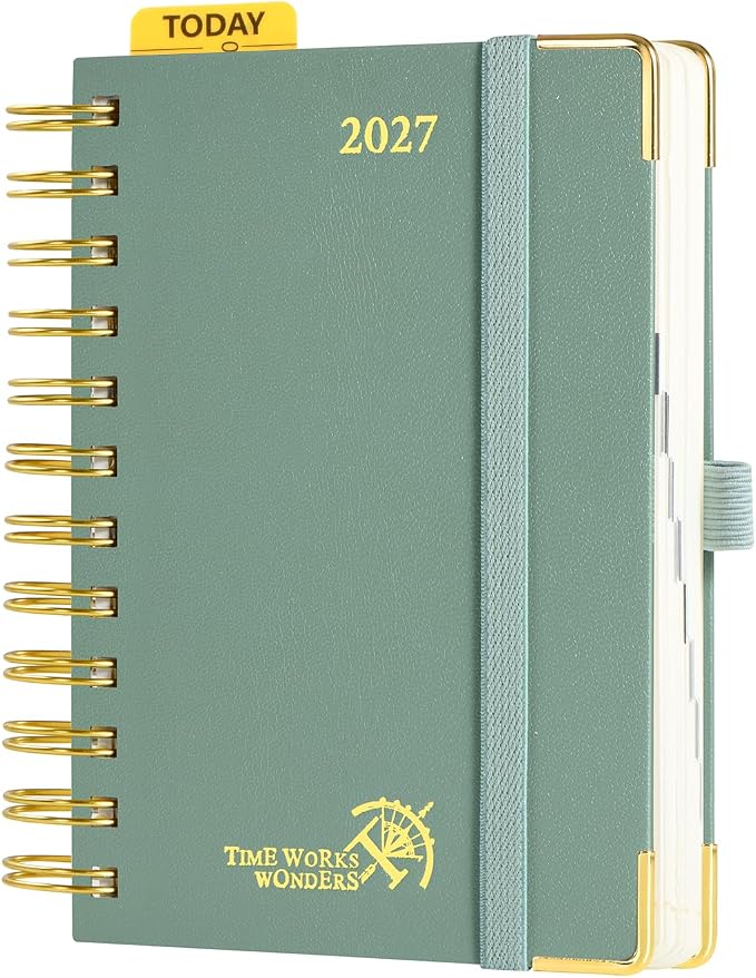POPRUN 2027 Daily Planner One Page Per Day, Small 4.25" x 6.25", Calendar Book from Jan 2027 - Dec 2027, Hardcover Appointment Book with Hourly Time Slots, Spiral Bound - Midnight Green