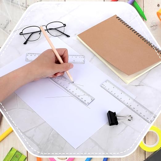6 Inch Ruler Set 3 Pack Plastic Straight Rulers Transparent Measuring Tool for Student School Office Drawing with Inches and Clear Metric Measuring Small Ruler