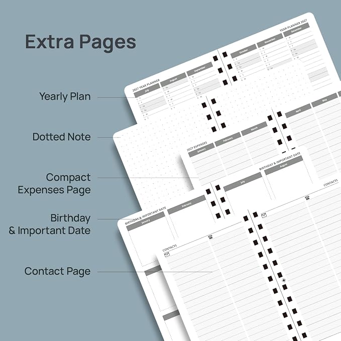 POPRUN 2027 Daily Planner One Page Per Day, Small 4.25" x 6.25", Calendar Book from Jan 2027 - Dec 2027, Hardcover Appointment Book with Hourly Time Slots, Spiral Bound - Midnight Green