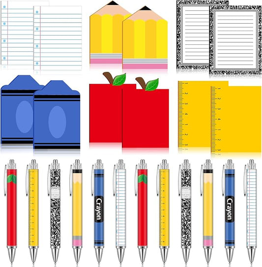 Eaasty 24 Pcs Back to School Teacher Gifts Bulk Cute Composition Notepads and Ballpoint Pens with Ribbon Inspirational Thank You Gifts for Teacher, Student, Staff, Coworker