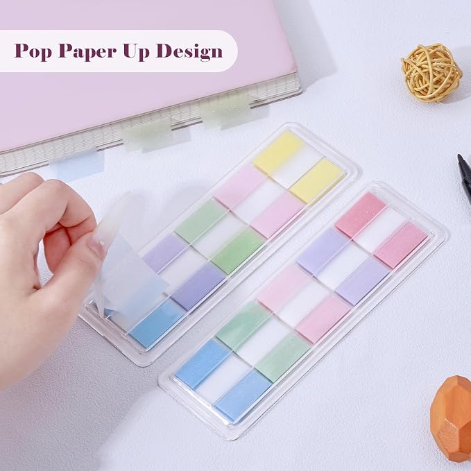 BAYTORY 1800Pcs Transparent Sticky Tabs, 2Pcs Double Marker Pens | See Through Clear Label Stickers, Self-Adhesive Translucent Index Tabs, Sticky Notes for Bible Accessories (Pastel Colors)