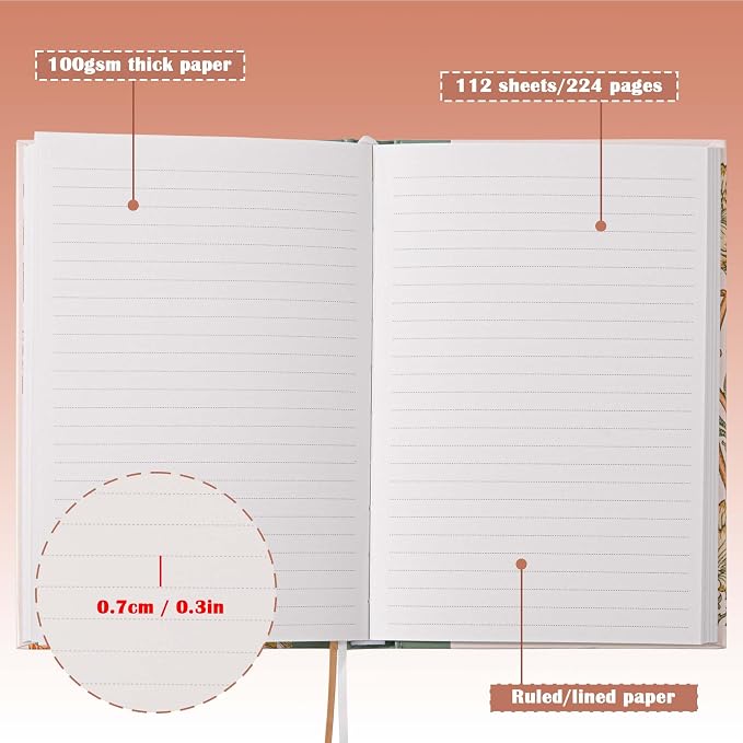 TIEFOSSI Aesthetic Lined Journal Notebook for Women Writing | A5 College Ruled Hardcover Notebook,100gsm 224 Pages-Thick Travel journals for writing ,for Work Organization, Note Taking