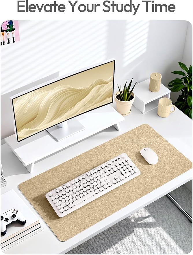 YSAGi Leather Desk Pad Protector, Office Desk Mat, Large Mouse Pad, Non-Slip PU Leather Desk Blotter, Laptop Desk Pad, Waterproof Desk Writing Pad for Office and Home (Gold, 35.4" x 17")