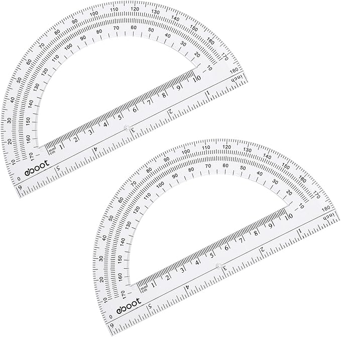 EBOOT Plastic Protractor Math Protractors 180 Degrees, 6 Inch, Pack of 2 (Clear)
