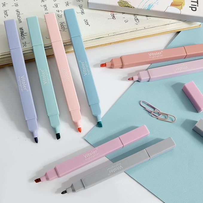 Vitoler 8pcs Aesthetic Highlighters, Chisel & Fine Tips Bible Highlighters | For teachers, For nurses, For women, For bibles, For markers, Aesthetic, For journaling, For office, For School Supplies