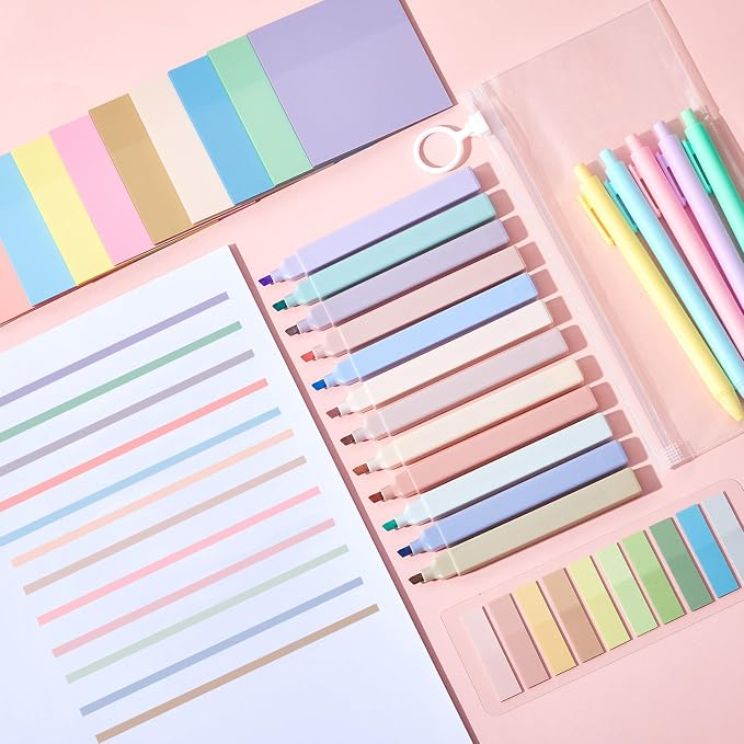 Jutom 38 Pcs Book Annotation Kit for Bible Journaling Study, Aesthetic Highlighters Pens, Index Tabs, Sticky Notes, Markers for Annotating Books Bible Page Tabs Supplies(Pastel Color,Square)