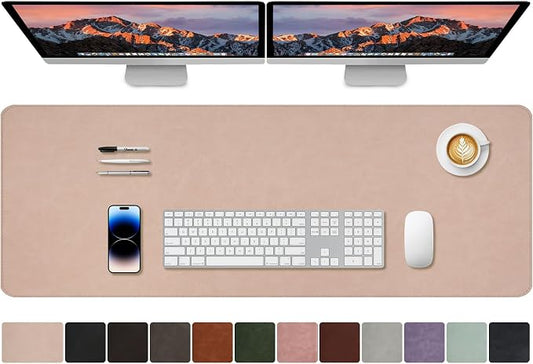 CHEERYGOO Faux Leather Desk Mat - Waterproof Mouse Pad, Non-Slip PU Leather Blotter, Writing Surface for Office and Home 47"x17" XXL Beige