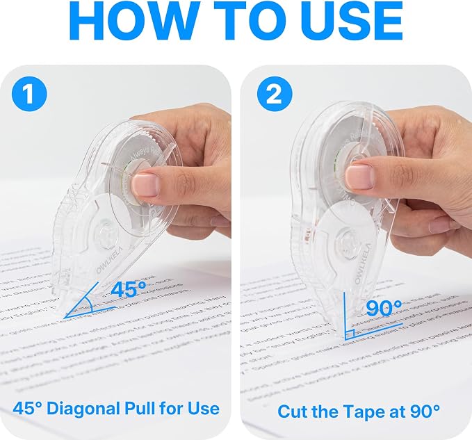 OWLKELA 2 Pack Plus Correction Tape, Tear-Resistant White Correction Tape, No Dry Time, Easy to Use, Office & School Supplies, 0.2 in Wide, 98.4 Ft, Clear