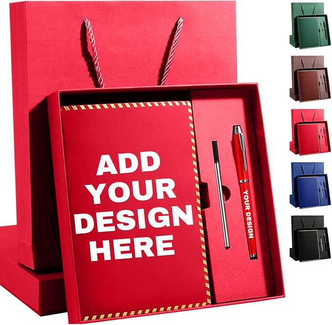 Personalized Journal Notebook Set with Pen & Gift Box, Custom Name/Logo Notebook Black A5 College Ruled Lined 8.26''x5.9'' Personalized notebook Gifts for Men and Women,200 Pages,Red