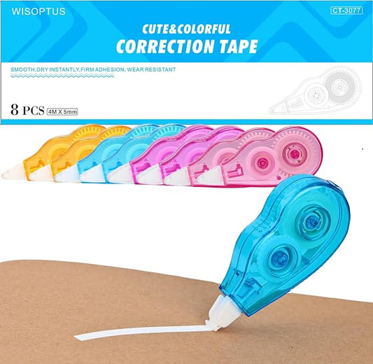 8-Pack Correction Tape, 13.12ft, Easy to Use Mini Correction Tape, Dry Instant Tear-Resistant and Silent, School Office Supplies, Multicolor