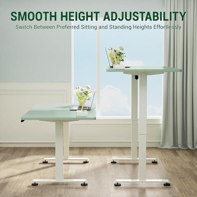Veken 55 Inch Large Electric Standing Desk, Gaming Table, Green | Height Adjustable Sit Stand Up Computer Tables for Home Office, Study , Writing, Suit students, employees and group work