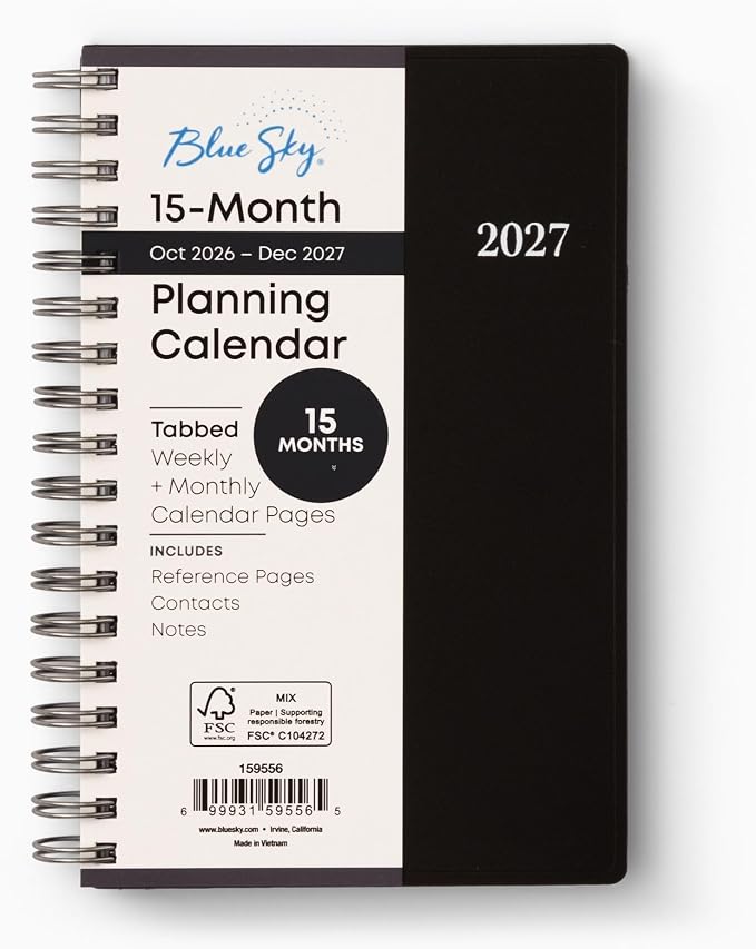 Blue Sky 2027 15-Month Weekly & Monthly Planner, 3.625"x6.125", Enterprise | October 2026 - December 2027, Mini, Flexible Cover, Durable Twin Wire Binding, Laminated Tabs