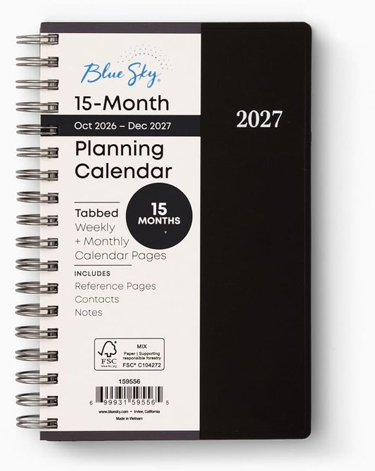 Blue Sky 2027 15-Month Weekly & Monthly Planner, 3.625"x6.125", Enterprise | October 2026 - December 2027, Mini, Flexible Cover, Durable Twin Wire Binding, Laminated Tabs