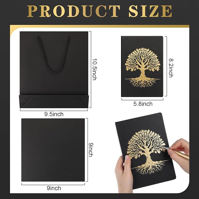 Tree of Life Journal and Pen Gift Set, Vegan Leather Journal Pen with 200 Pages, A5 Hardcover Leather Notebook with Gift Box Lined Fancy Diary Gifts for Women Men, Graduation(Black)