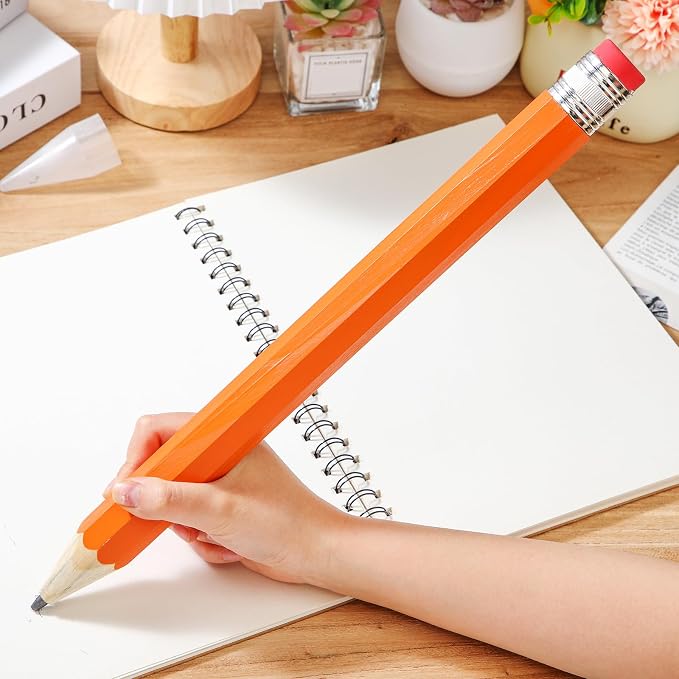 Back to School Gifts for Students 2 Pcs 16 Inch Giant Pencils Wooden Jumbo Pencils Prop Decor Funny with Cap Eraser Large Fun Novelty Gifts for Kids School Kindergarten Home Office(Orange)