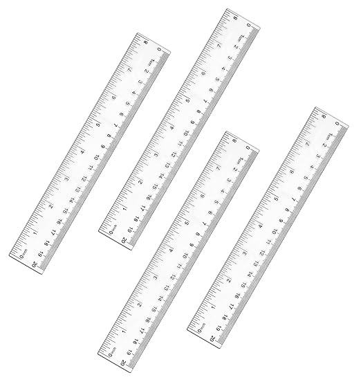 4 Pcs 6 Inch Ruler Plastic, Transparent Small Straight Rulers for Drawing, Underlining & Bookmark (8 Inches, Clear)