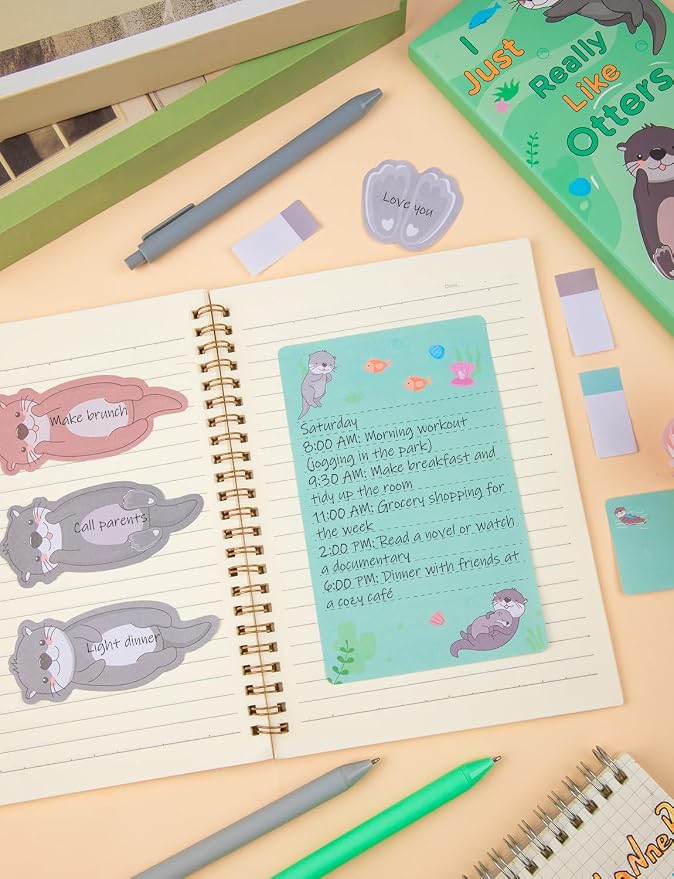 Cute Cartoon Otters Sticky Notes Teacher Appreciation Gift, Blackboard Self-Stick Note Pads with 3 Point Pens, Self-Adhesive Writing Memo Pages Back to School Office Supplies Small Gift