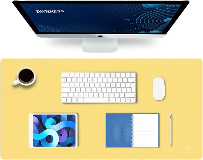 K KNODEL Large Office Desk Mat, Leather Mouse Pad (31.5"x15.7", Yellow) | Desk Pad, Keyboard Pad, Computer and Laptop Mat, Desktop Protector and Cover, Writing Pad and Blotter for Home Office