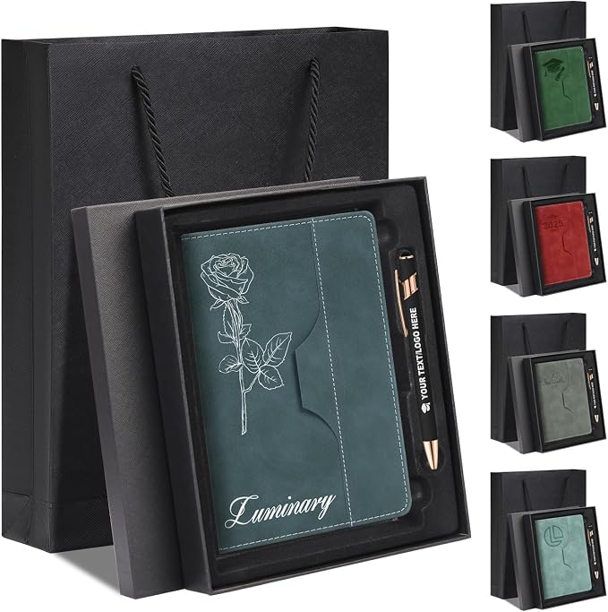 ENOMY Personalized A5 Notebook Writing Set Custom Notebook PU Leather Personalized Journal with Stylus Pen & Gift Box for College Holiday Travel Business Gift, Deep Blue
