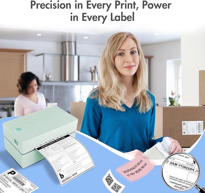 Thermal Shipping Label Printer 4x6 Bluetooth Label Maker for Small Business | Wireless Mailing Shipping Printer for USPS UPS Amazon Shopify Etsy - Compatible with iPhone Android Windows & Mac (Green)