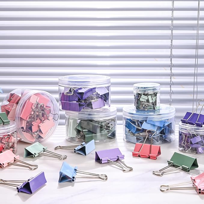 Temiary Metal Binder Clips, Assorted Sizes Extra Large, Large, Medium, Small, Mini, Micro Binder Paperwork Clip, Morandi Colored Paper Clamps Bulk for Office, Home, School (Purple 208P)