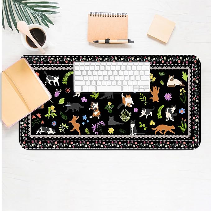 Cute Cats Large Mouse Pad, Desk Matt for Desktop, PU Leather Waterproof Desk Pad, Computer PC Laptop Protector Gaming Mouse Pads for Cat Lover Gifts (23.6" x 11.8")