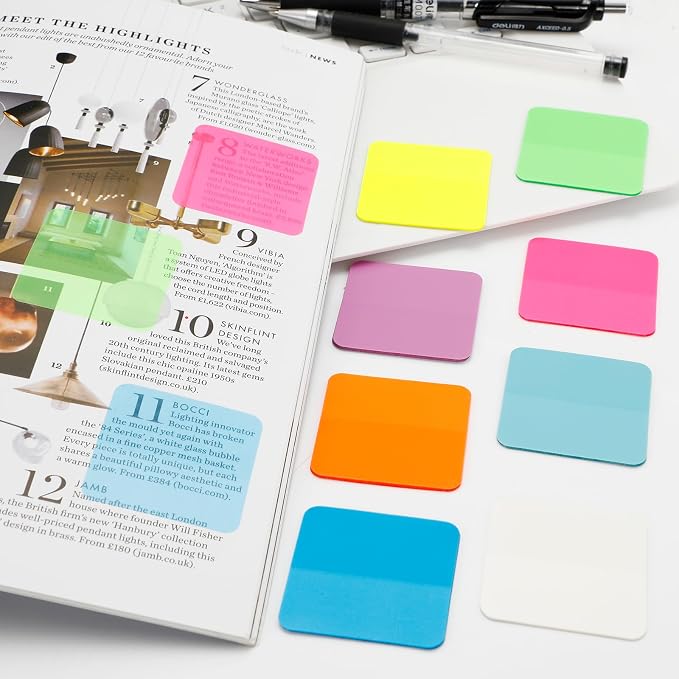 320 Sheets Clear Transparent Sticky Notes, Colorful Waterproof Notepad, Translucent Adhesive Memo Pads for Annotating Books, School & Office Supplies