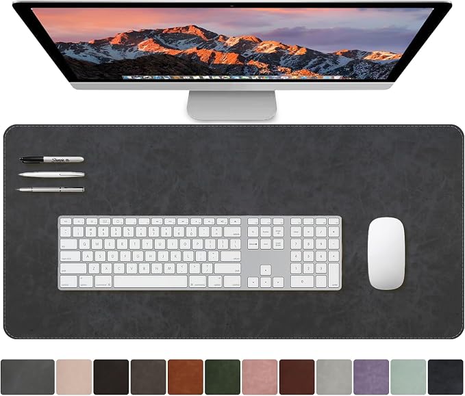 CHEERYGOO Leather Office Desk Pad Protector, Non-Slip PU Leather Desk Blotter, Waterproof Laptop Writing Mouse Pad for Office and Home,23.6"x 13.8" M Dark Grey