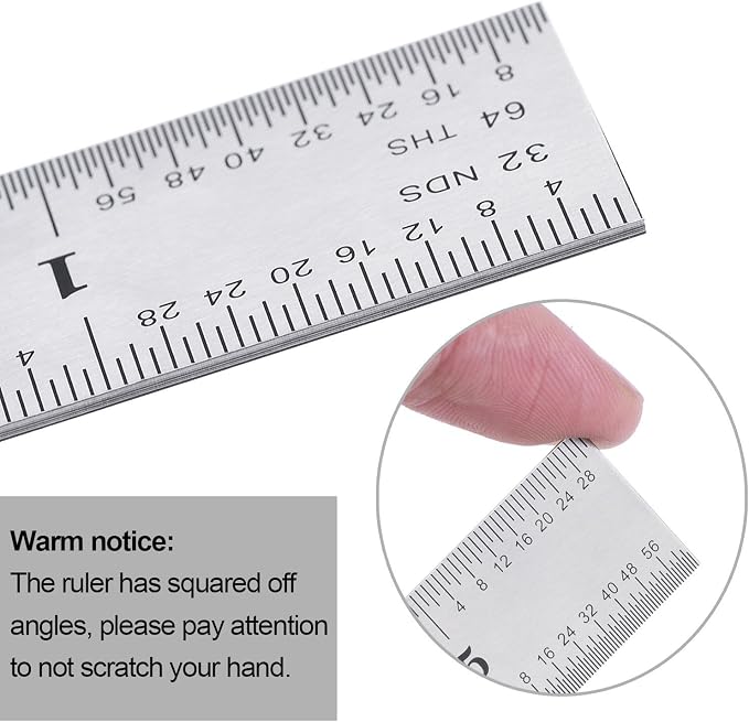 eBoot 2 Pack Stainless Steel Ruler Machinist Engineer Ruler, Metric Ruler with Markings 1/8, 1/16, 1/32, 1/64 Inch for Engineering, School, Office, Architect, and Drawing (6 Inch)