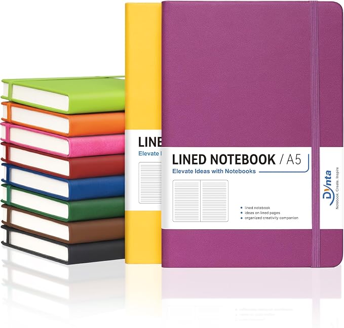 Dynta Hardcover Journals Bulk, 10 Packs A5 Lined Notebooks for Writing 200 Pages/100Sheets, 8.4 x 5.8 inch, 10 Colors Classic Ruled Notebook for Work/Note Taking/College