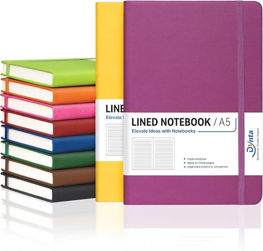 Dynta Hardcover Journals Bulk, 10 Packs A5 Lined Notebooks for Writing 200 Pages/100Sheets, 8.4 x 5.8 inch, 10 Colors Classic Ruled Notebook for Work/Note Taking/College